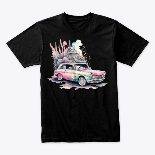 Vintage Car with Skulls and Plants Shirt, Great Car Design Gift For Men And Women