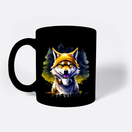 Wolf Illustration: Coffee Time in the Wild, funny gift idea for men and women,