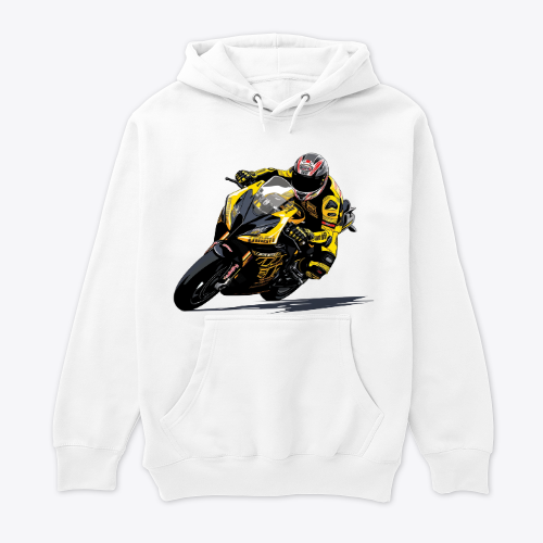 White Hoodie For Bikers, With A Man Riding A Motorcycle Graphic Design, For Men And Women Riders Maroc