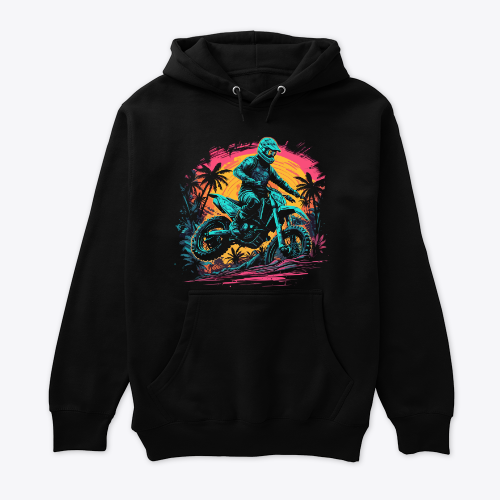 Black Hoodie For Bikers, With A Man Riding A Dirt Bike Graphic Design, For Men And Women Riders