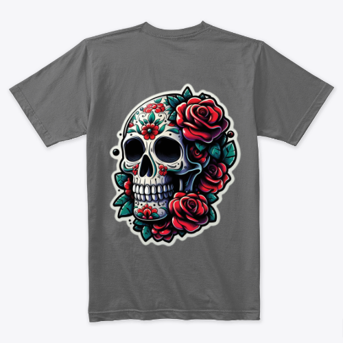 Tshirt- Floral Skull: Edgy Design with Roses Adorning a Skull - Women and Men - Gift