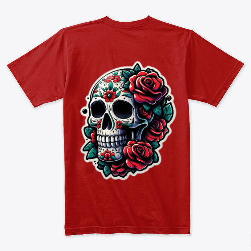 Tshirt- Floral Skull: Edgy Design with Roses Adorning a Skull - Women and Men - Gift