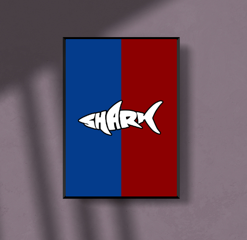 Shark logo with red and blue background