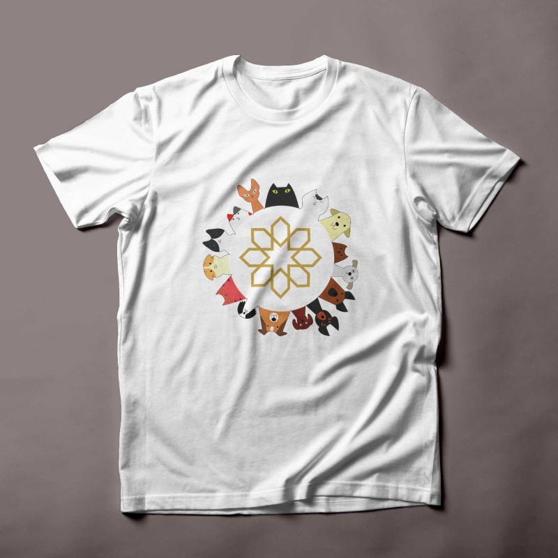 Trendy T-shirts that combine Moroccan zellige motifs with adorable animals.T-shirts tendance  zellige chats et chiens