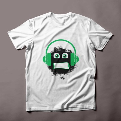 Green & black sticker face with a big headphone