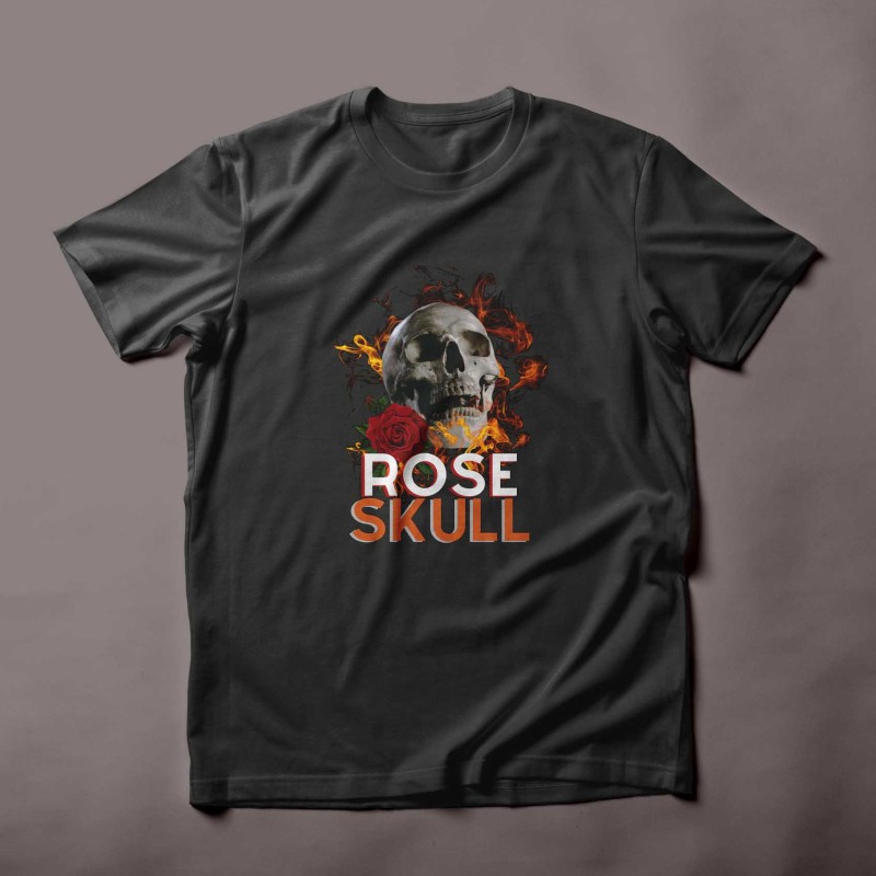 black-and-orange-illustration-rose-and-skull-t-shirt