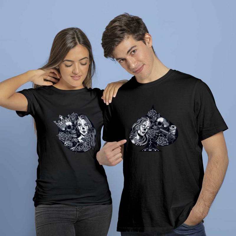 Couple T-shirt Girl and skull