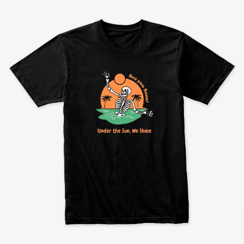 Black and Orange Illustrattion Summer Skull T-Shirt