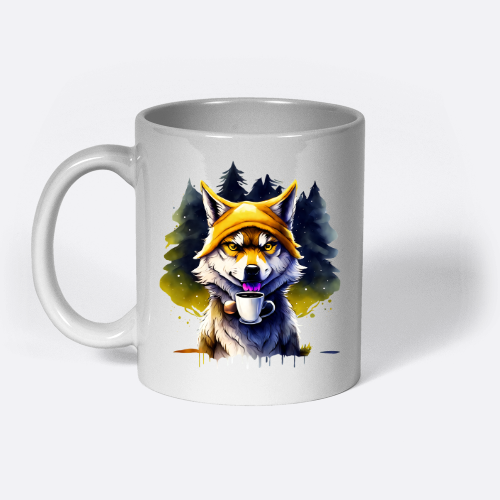 Wolf Illustration: Coffee Time in the Wild, funny gift idea for men and women,