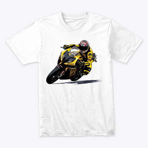 White T-shirt For Bikers, With A Man Riding A Motorcycle Graphic Design, For Men And Women Riders Maroc