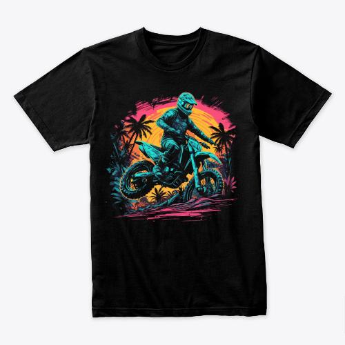 Black T-shirt For Bikers, With A Man Riding A Dirt Bike Graphic Design, For Men And Women Riders