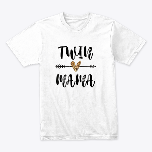 Womens Twin Mama Mothers Day Funny Leopard New Mom Of Twins T-Shirt.