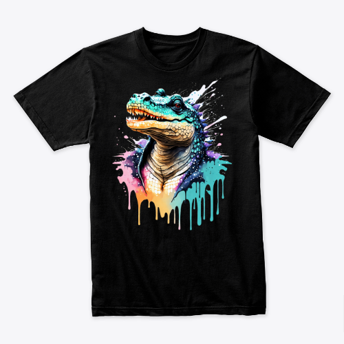 Colorful Paint Splattered Alligator shirt, great illustration design