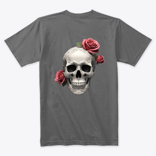 A skull Roses  Floral Skull ,Skeleton, squelette tête, Backside - Tshirt