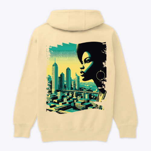 Women and African vibes , Retro 70s The Vibrant Pulse of the City- Backside - Hoodie
