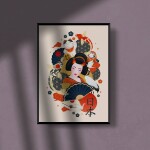 Japanese Geisha Surrounded Poster A4