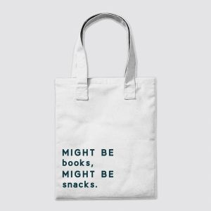 Tote Bag "Might Be Books, Might Be Snacks" Funny Reader & Foodie Quote Royal Green color