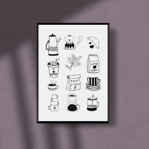 A3 Minimal Line Art Coffee, Poster Coffee Elements
