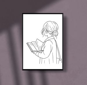 Lost in a Good Book Minimalist Line Art Poster A4
