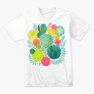 Vibrant Succulent Garden Watercolor Art Tshirt