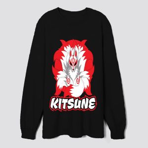 Kitsune Fox Long Sleeve | Japanese Mask Streetwear | Anime Spirit Animal Top