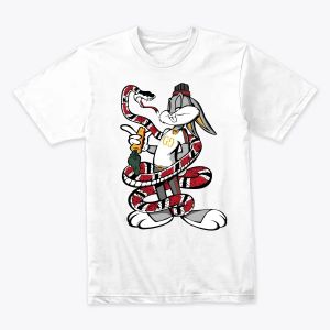 Luxury Bugs Bunny x Snake Graphic T-Shirt – Streetwear Cartoon Tee with Gucci-Inspired Design