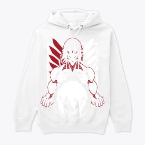 Sweater Up est un design d’anime audacieux, mettant en valeur un personnage puissant dans un style artistique dynamique qui combine le rouge, le blanc et le bleu, donnant à la pièce un look moderne et enthousiaste pour les fans de dessins animés japonais.