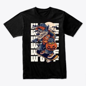T-shirt loup-garou illustré noir beige marine