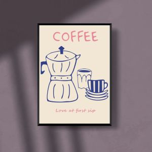 A3 Minimalist Moka Pot Poster "Love at First Sip"