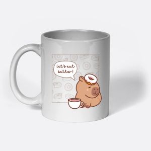 White Brown Illustrative Let's Eat Better Mug