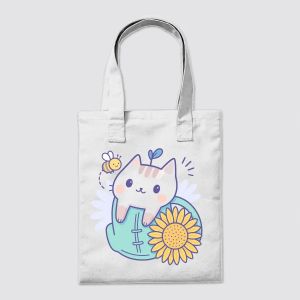 Sunflower Kitty in Overalls Tote Bag