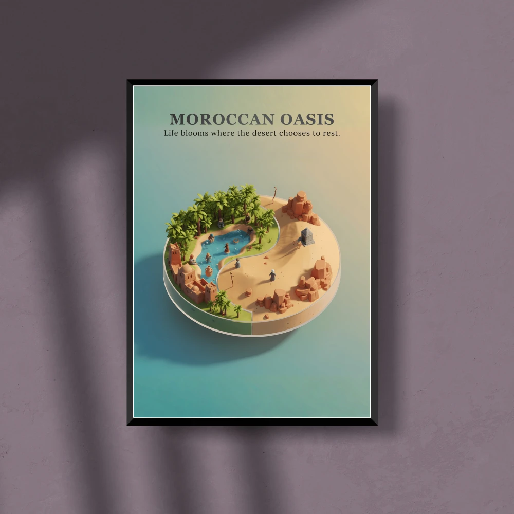 Moroccan Oasis Life: Desert Bloom Isometric Art Print