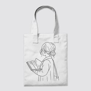 Lost in a Good Book Minimalist Line Art Tote Bag
