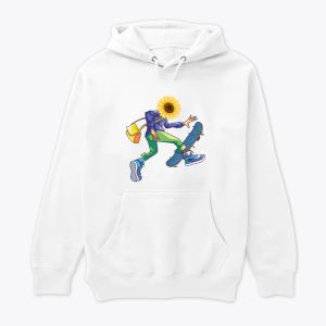 Hoodie Sunflower Skater Vibe - Sun, Music & Skate - Positive Energy Hoodie