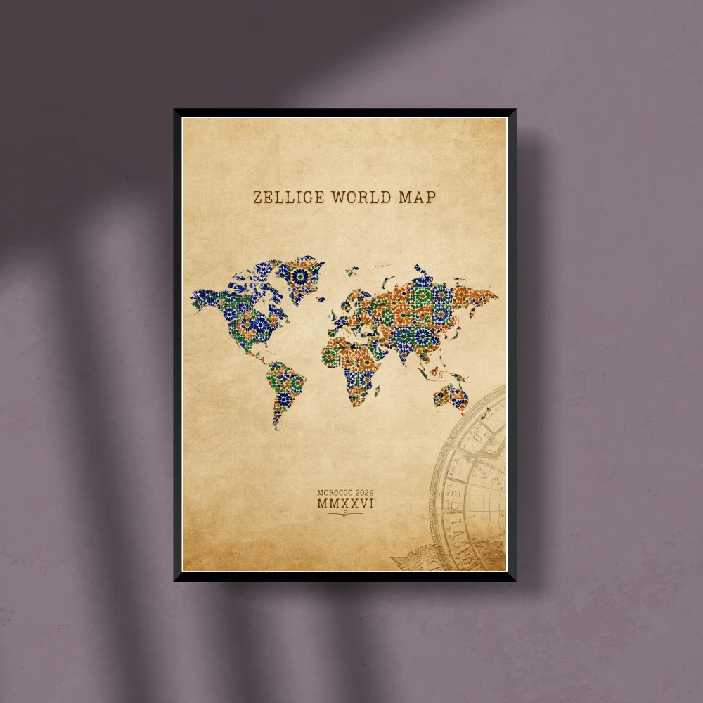 Zellige World Map: Moroccan Mosaic Global Map