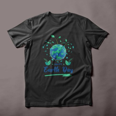 T-shirt Joyeuse Journée de la Terre avec Illustration Cartoon en Vert et Bleu