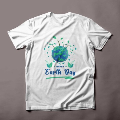 T-shirt Joyeuse Journée de la Terre avec Illustration Cartoon en Vert et Bleu