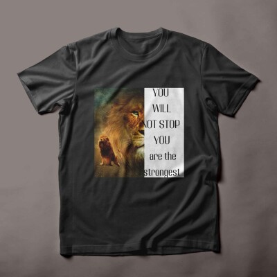 Men's T-shirt, unisex, T-shirt with handmade drawings. the lion pays tribute to strong people .